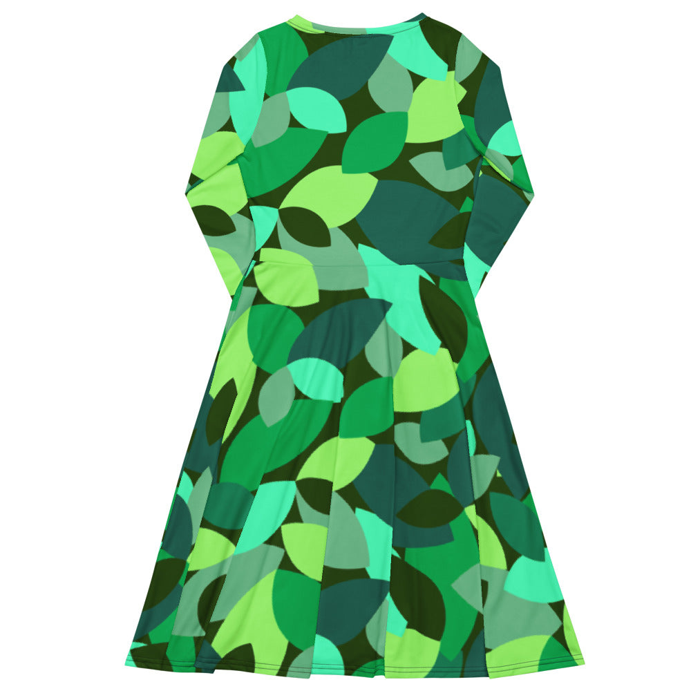 All-over print long sleeve midi dress 338kl4