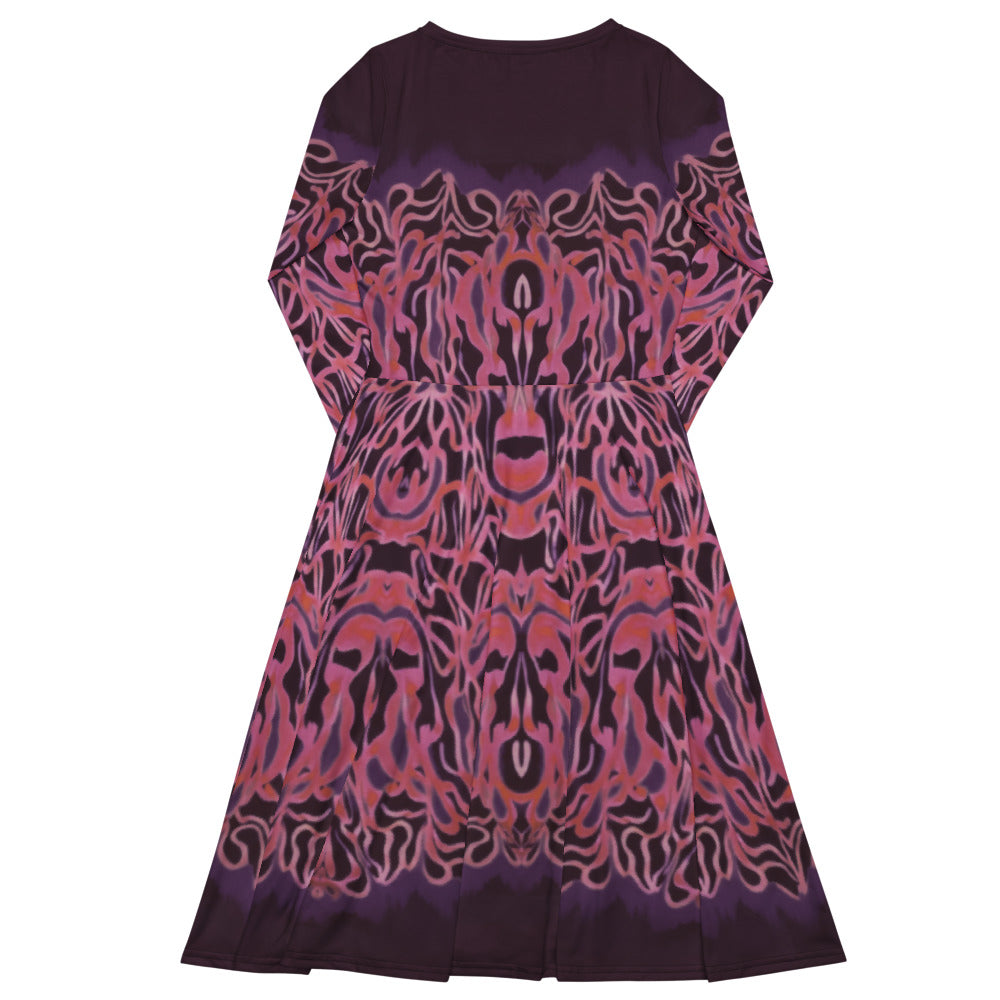 All-over print long sleeve midi dress 339Bkl6