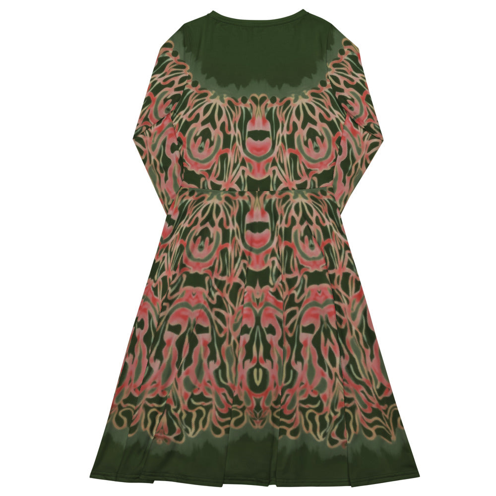 All-over print long sleeve midi dress 339Bkl2