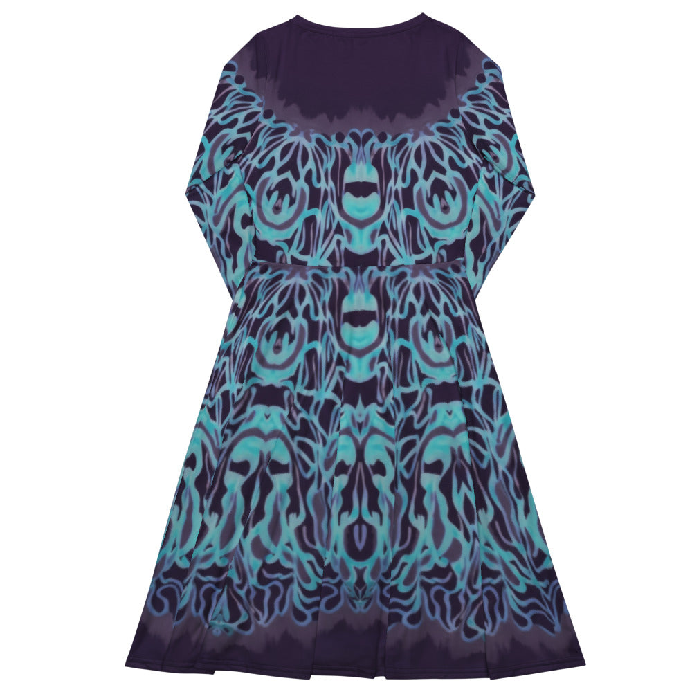 All-over print long sleeve midi dress 339kl1