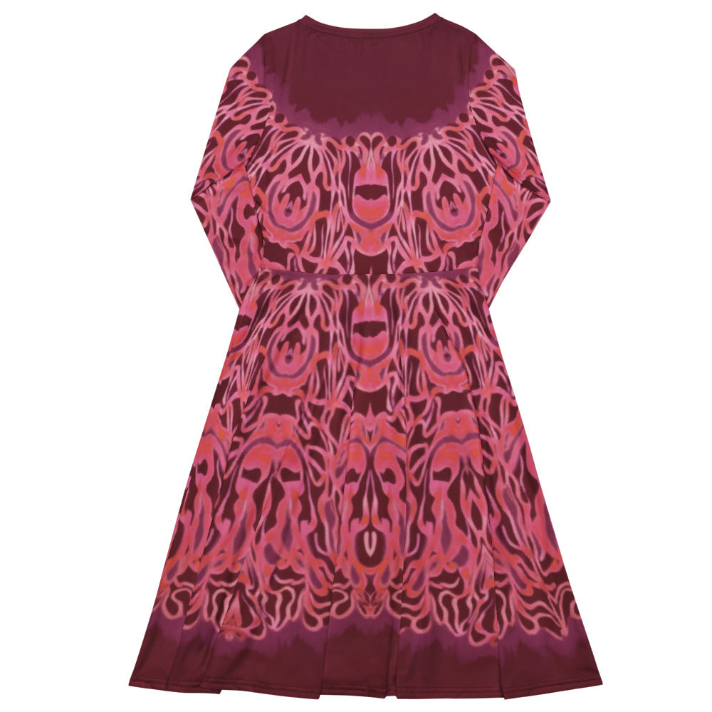 All-over print long sleeve midi dress 339Bkl5