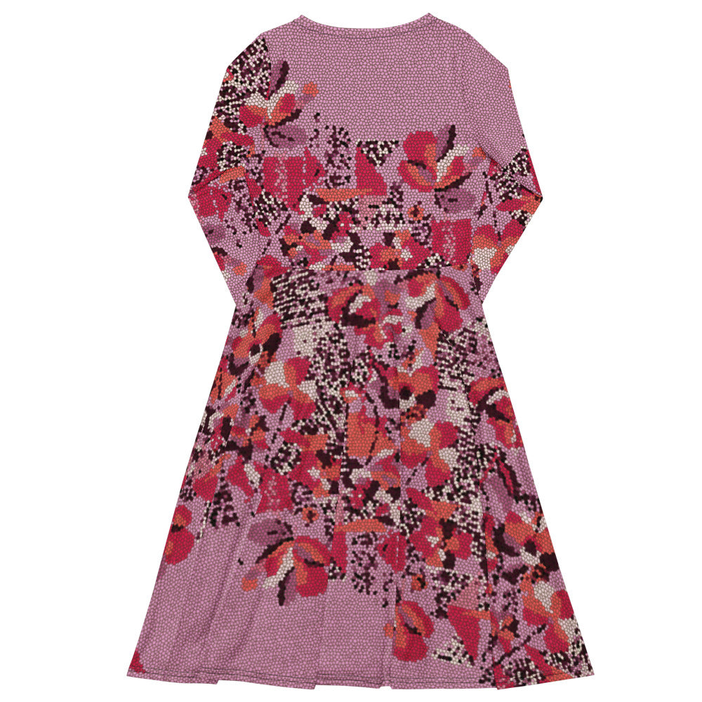 All-over print long sleeve midi dress 342kl2D