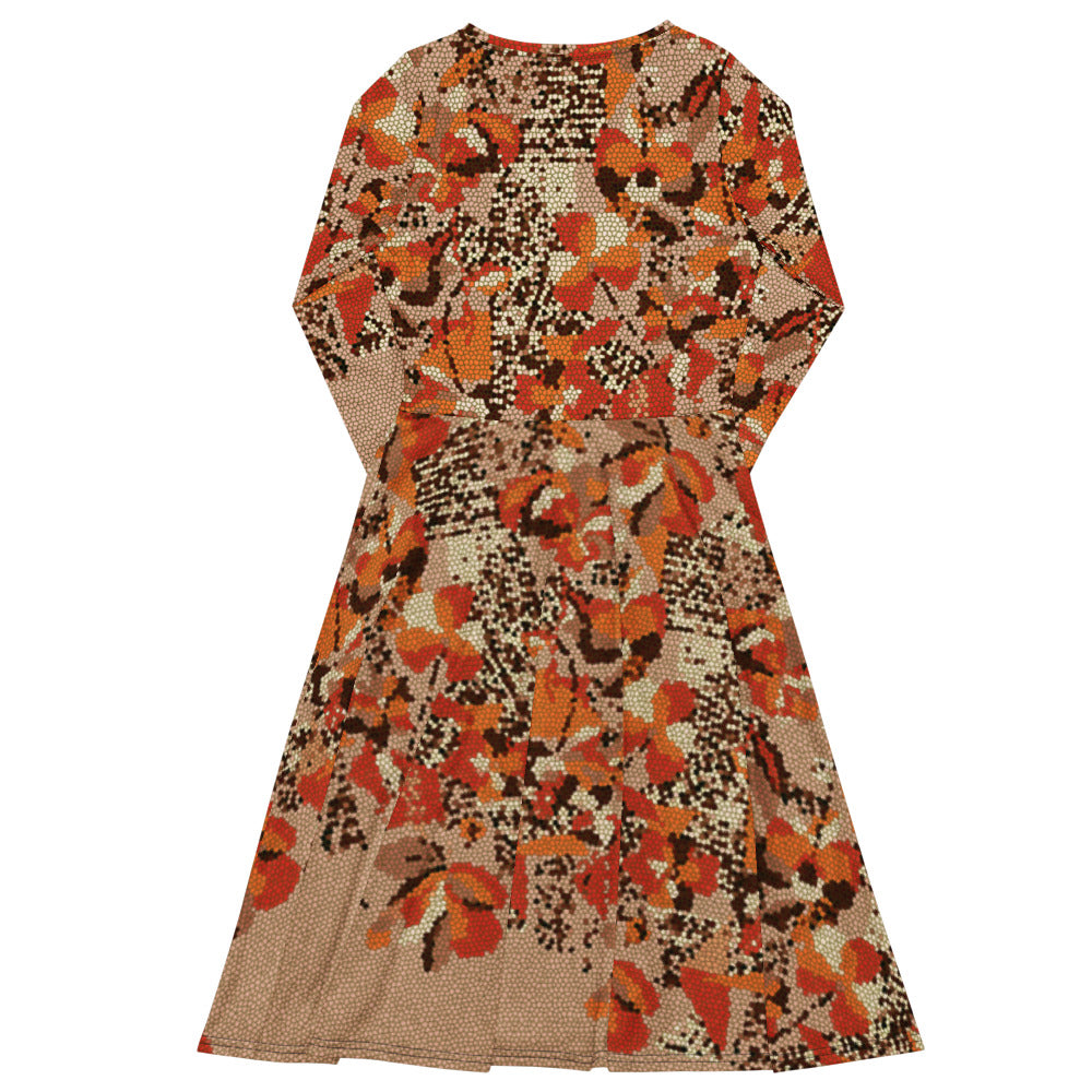 All-over print long sleeve midi dress 342kl3D