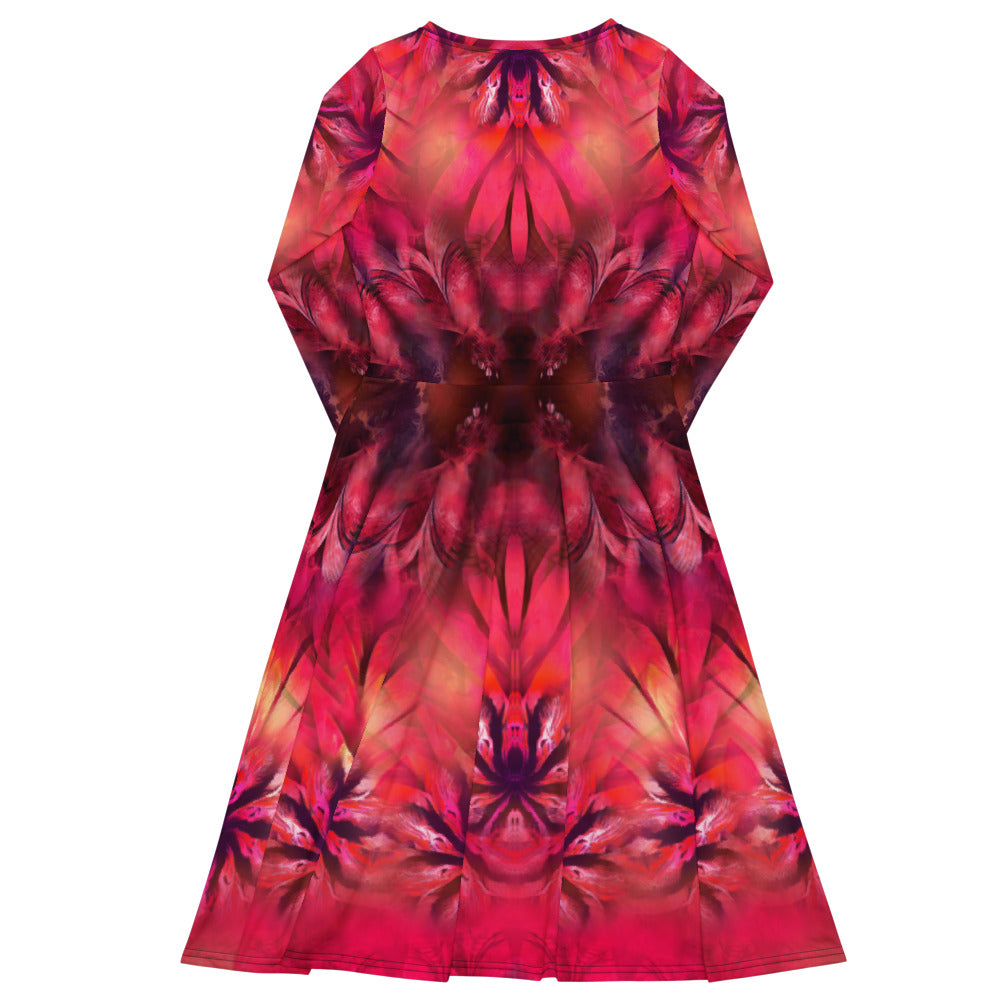 All-over print long sleeve midi dress 344kl1