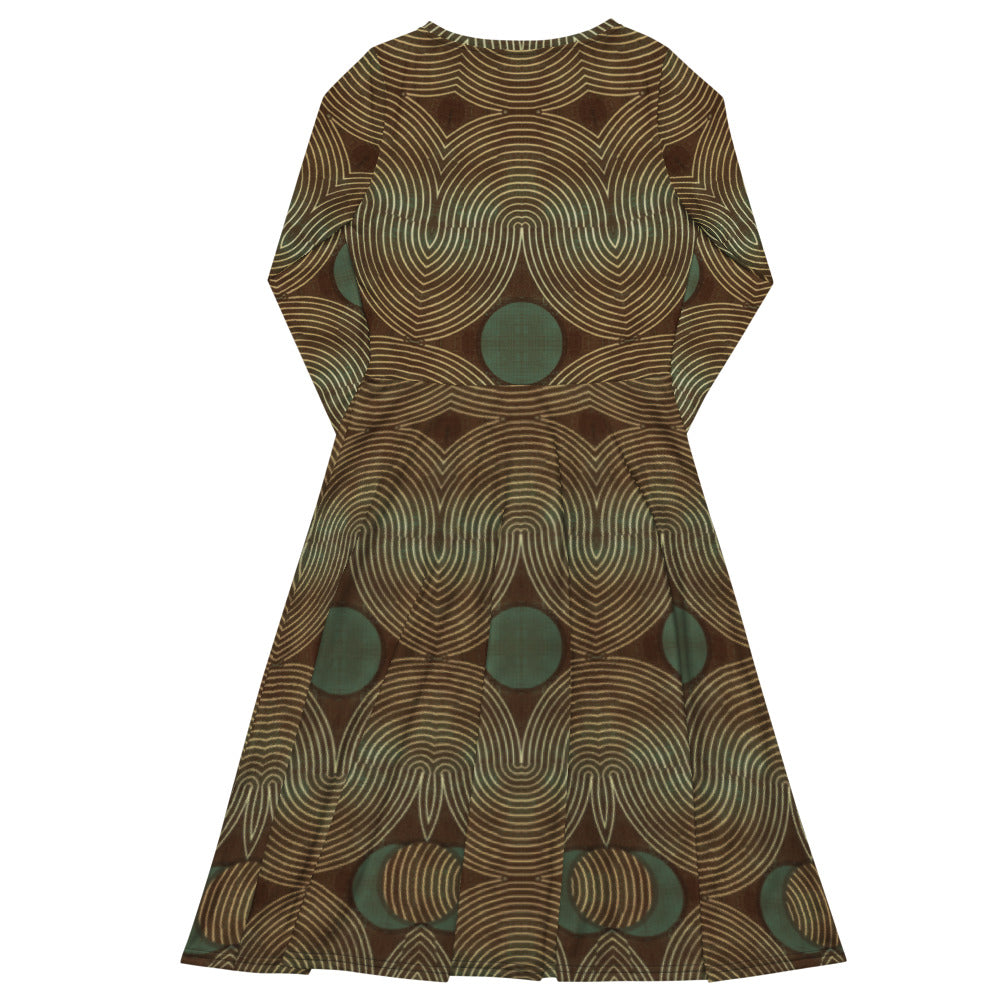 All-over print long sleeve midi dress 345Ckl3