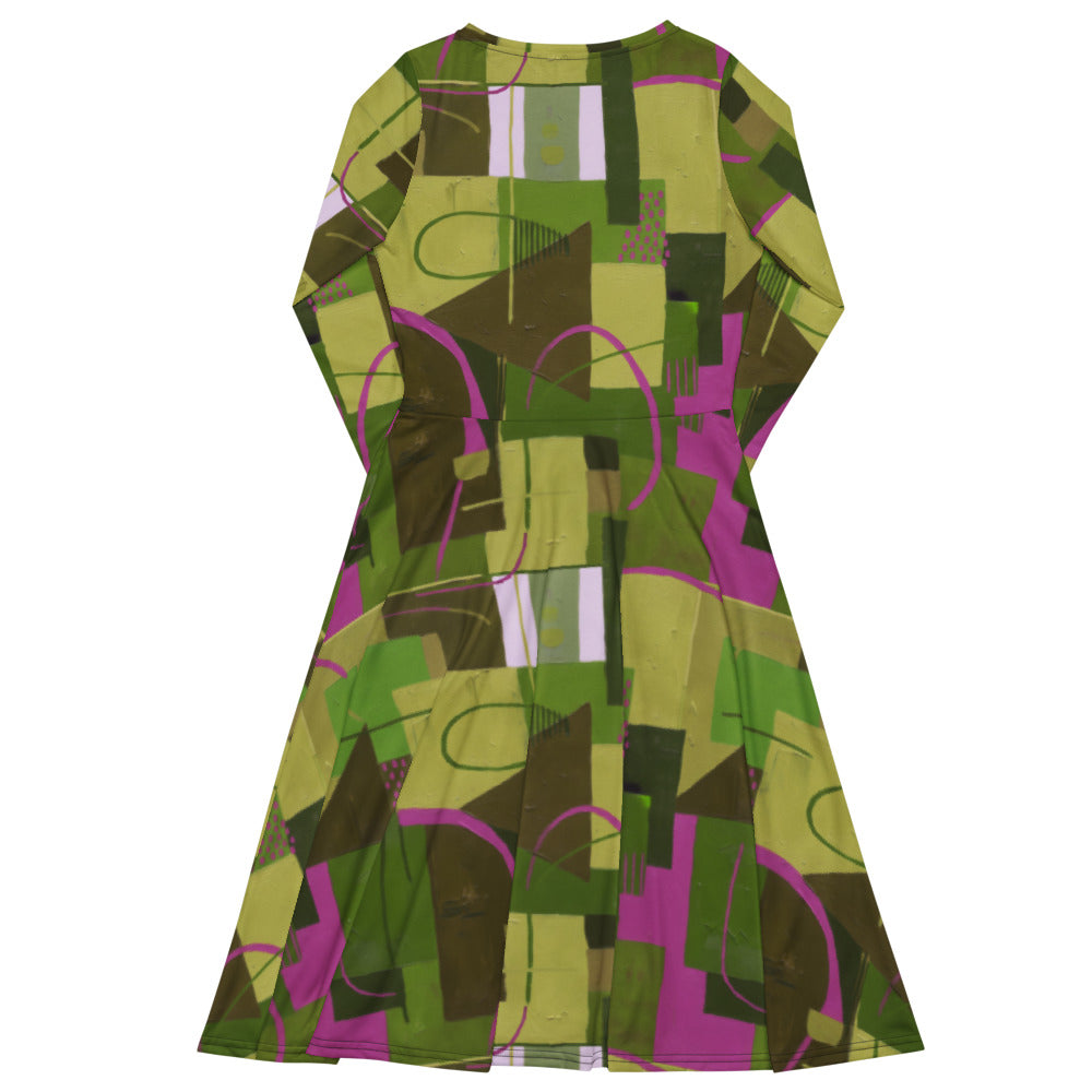 All-over print long sleeve midi dress 346kl2