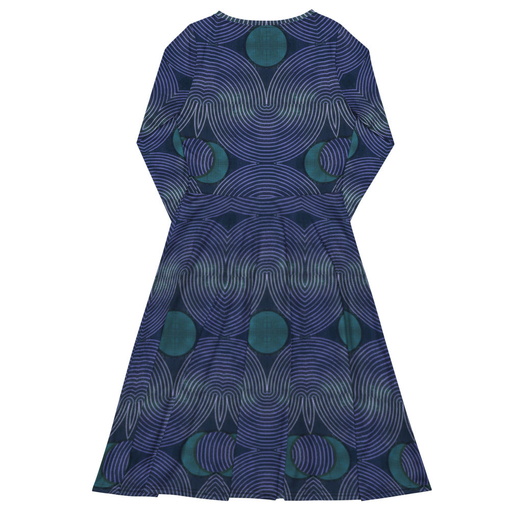 All-over print long sleeve midi dress 345Ckl4