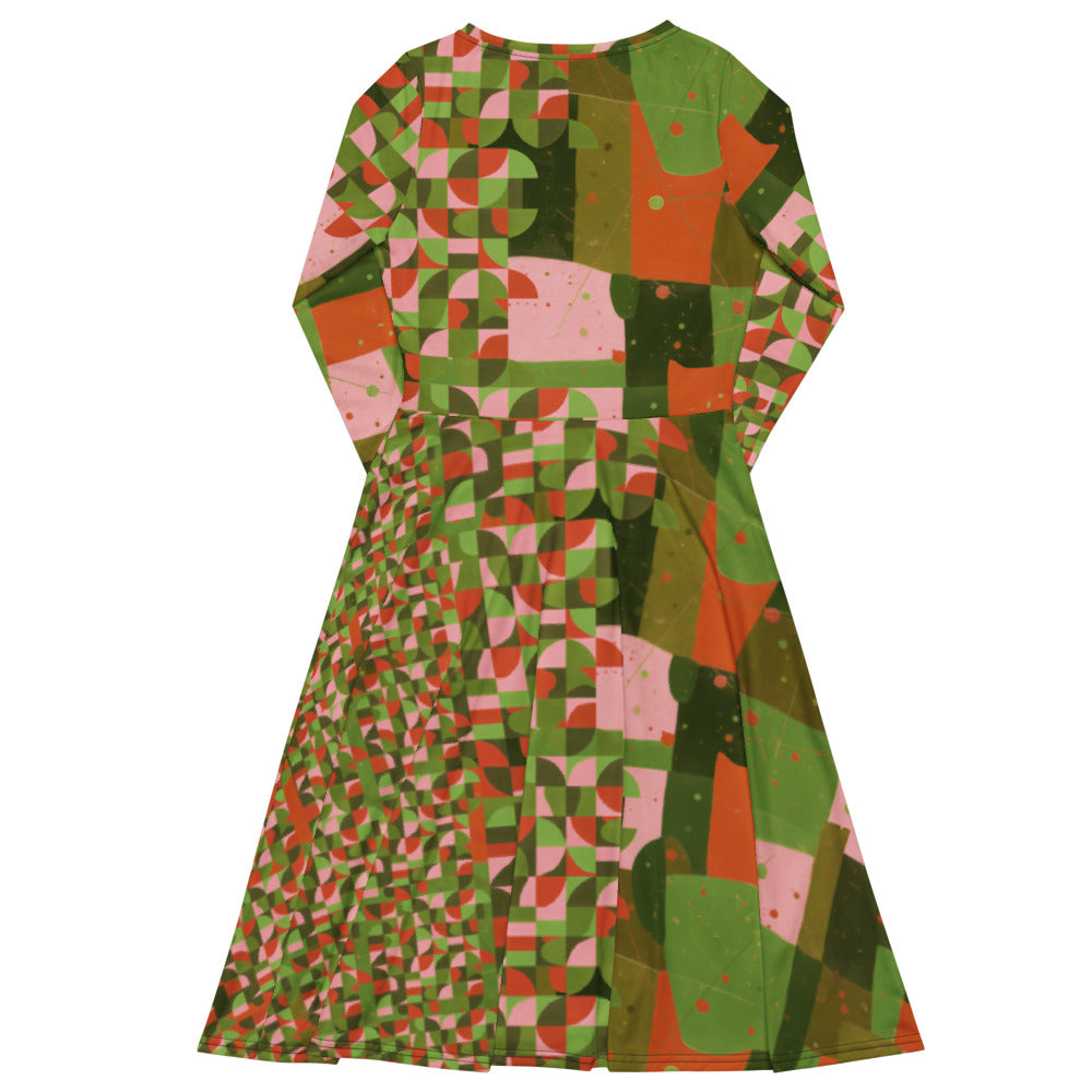 All-over print long sleeve midi dress 347Bkl6