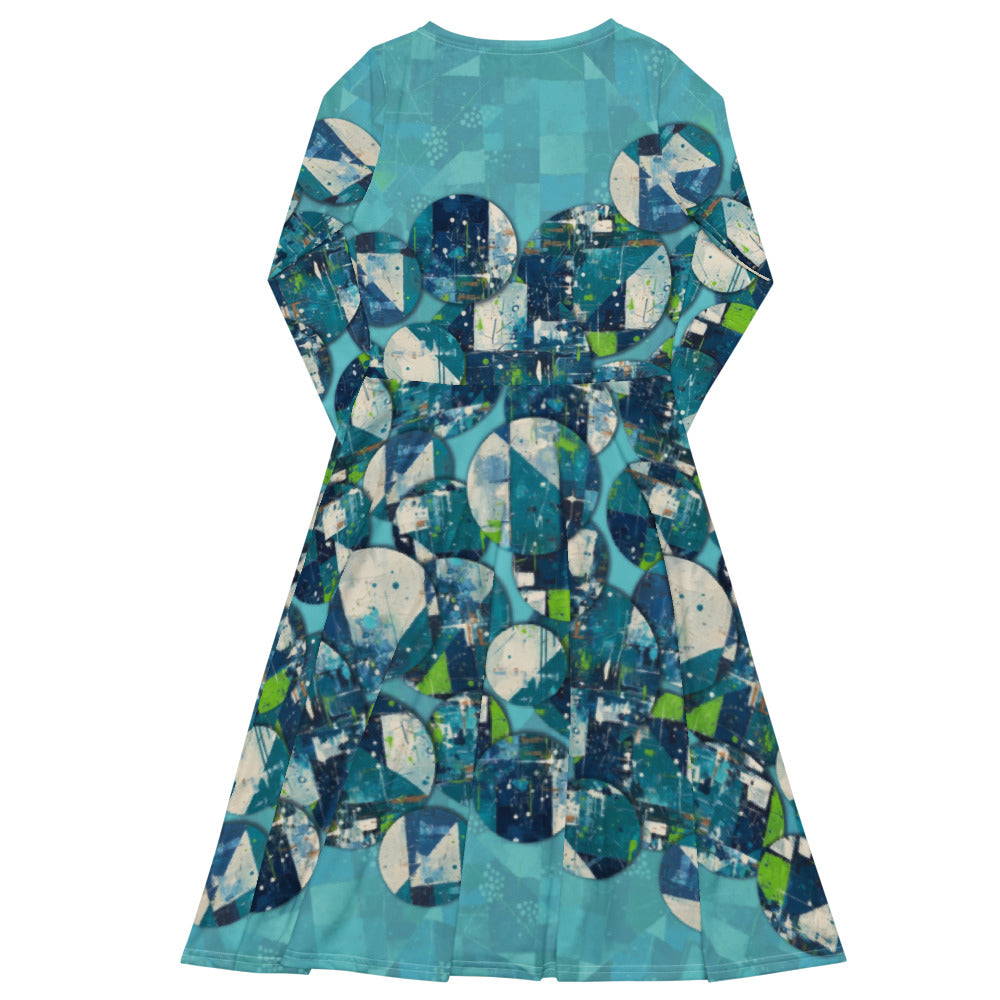 All-over print long sleeve midi dress 348kl1