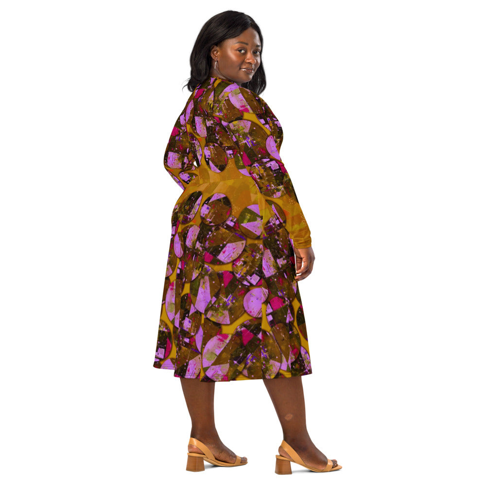 All-over print long sleeve midi dress 348kl3