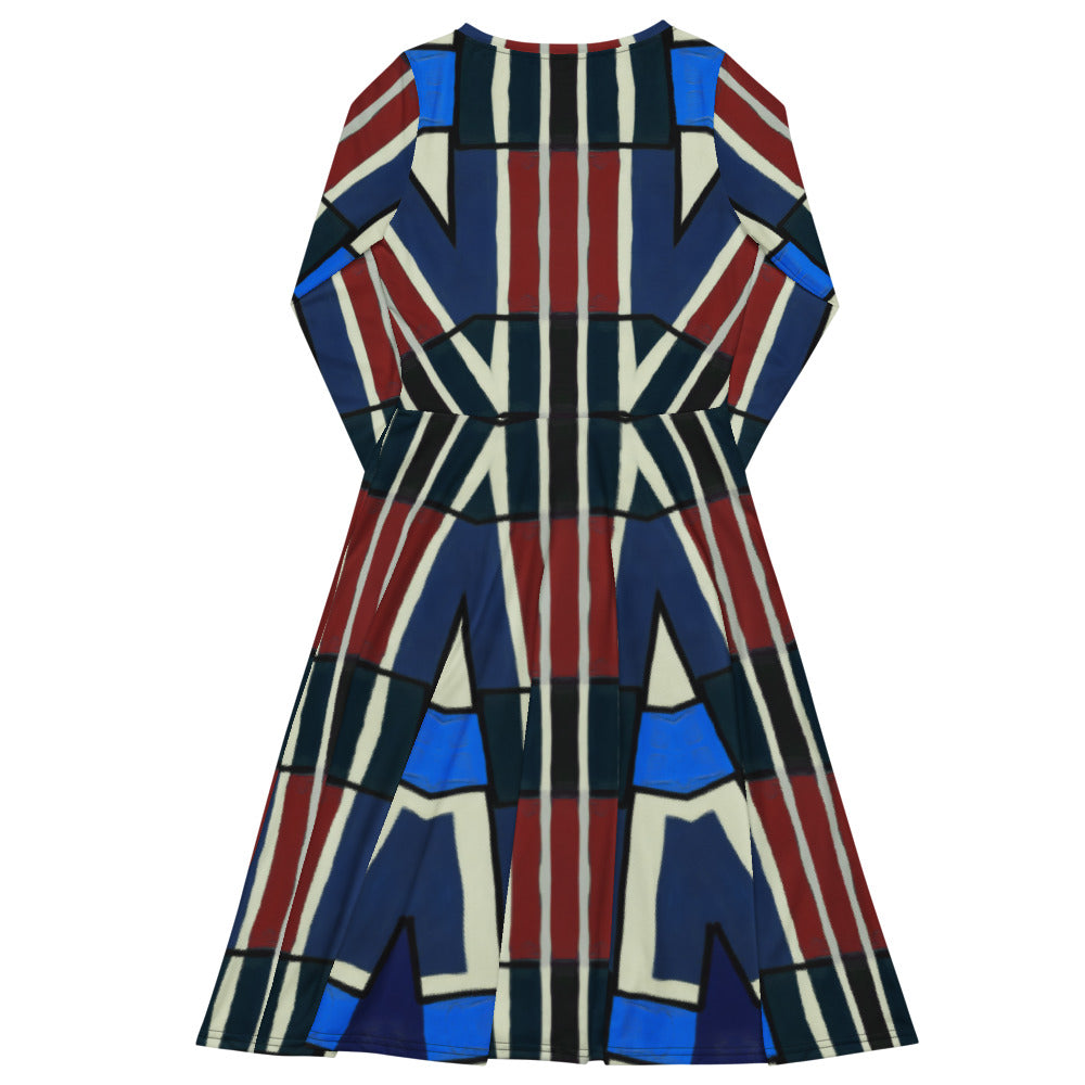 All-over print long sleeve midi dress 349Dkl3