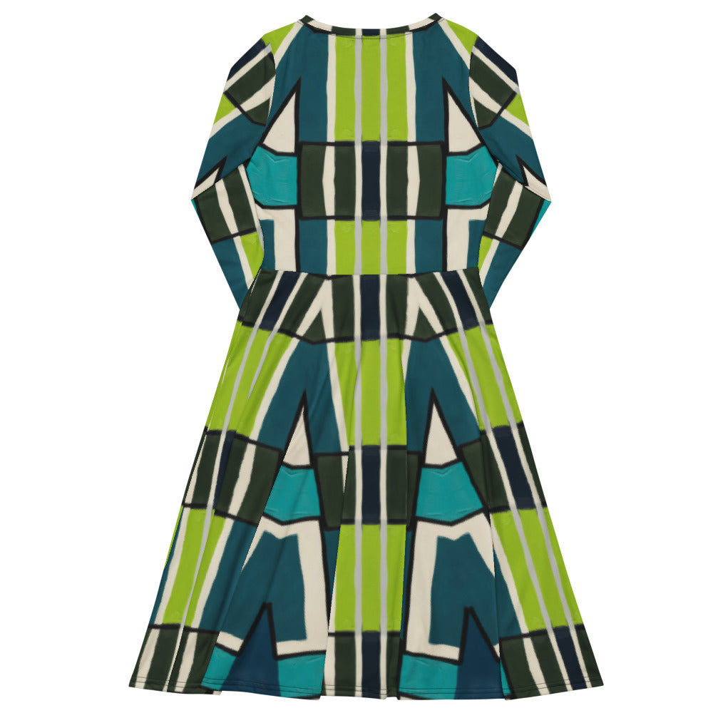 All-over print long sleeve midi dress 349Dkl1