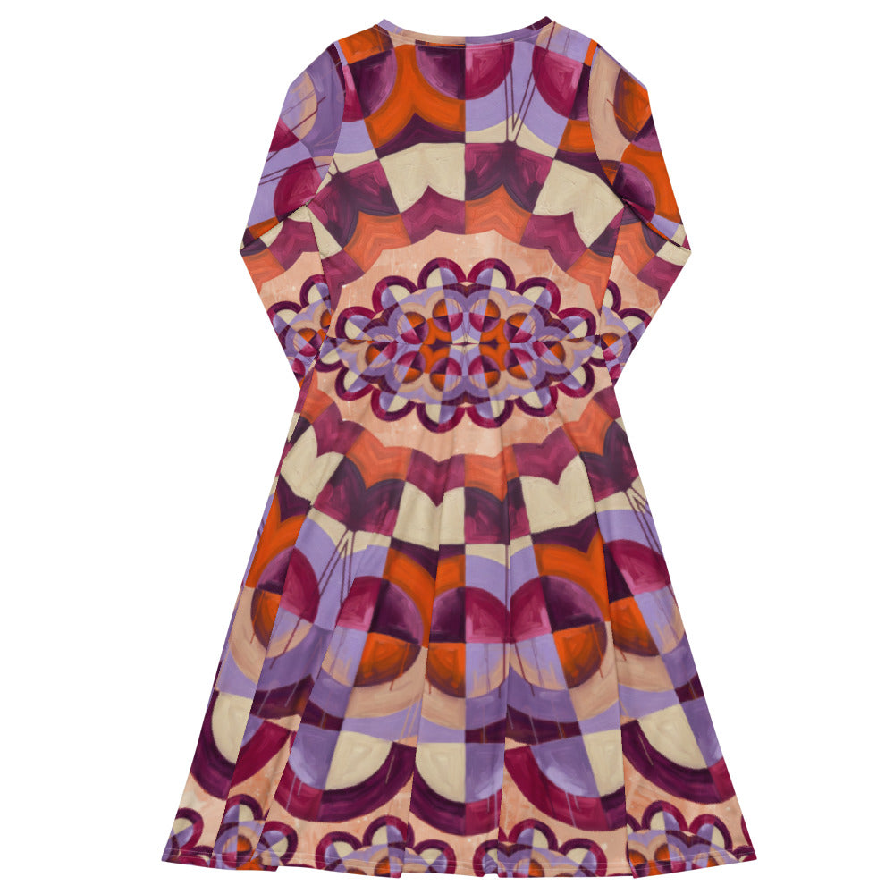 All-over print long sleeve midi dress 350kl1