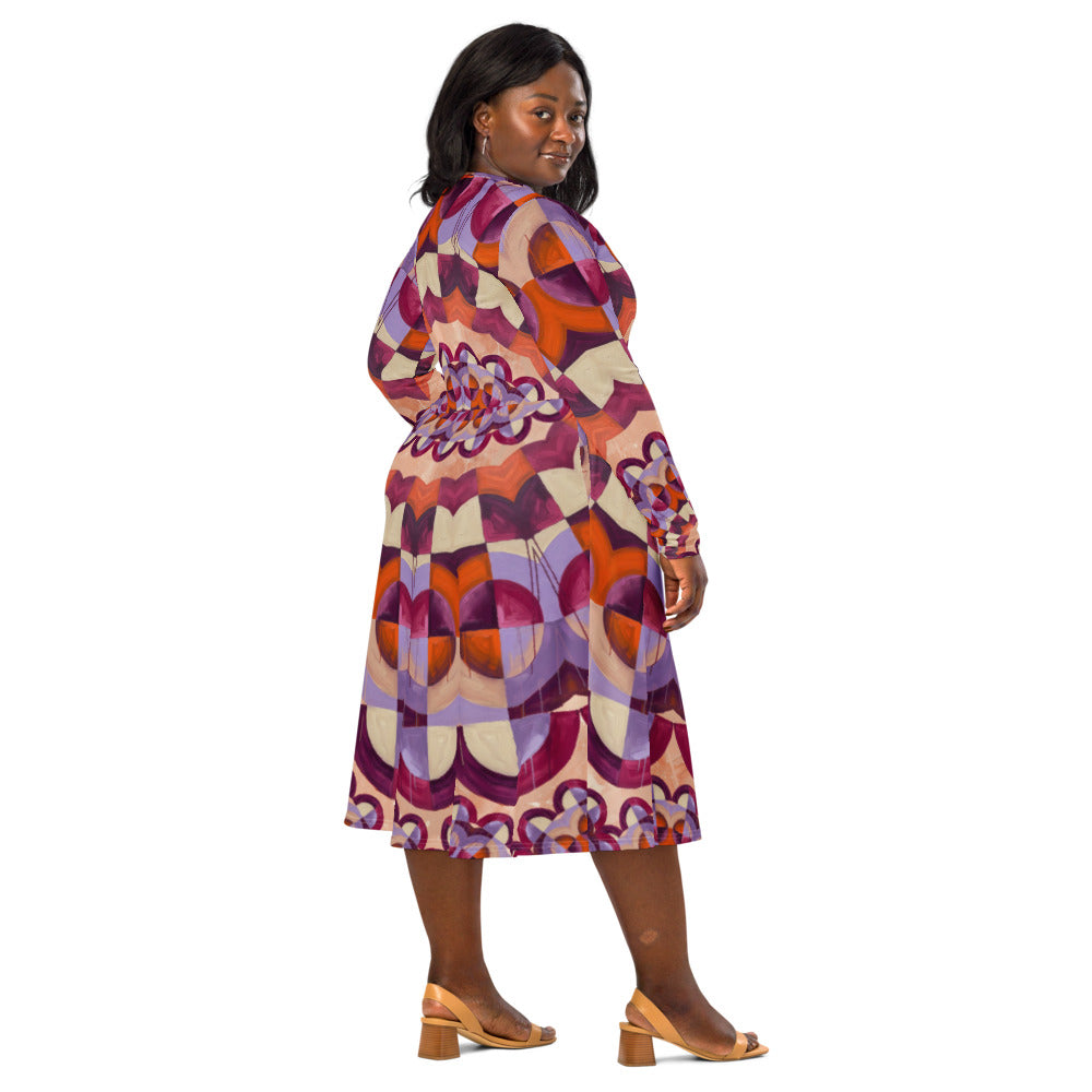 All-over print long sleeve midi dress 350kl1