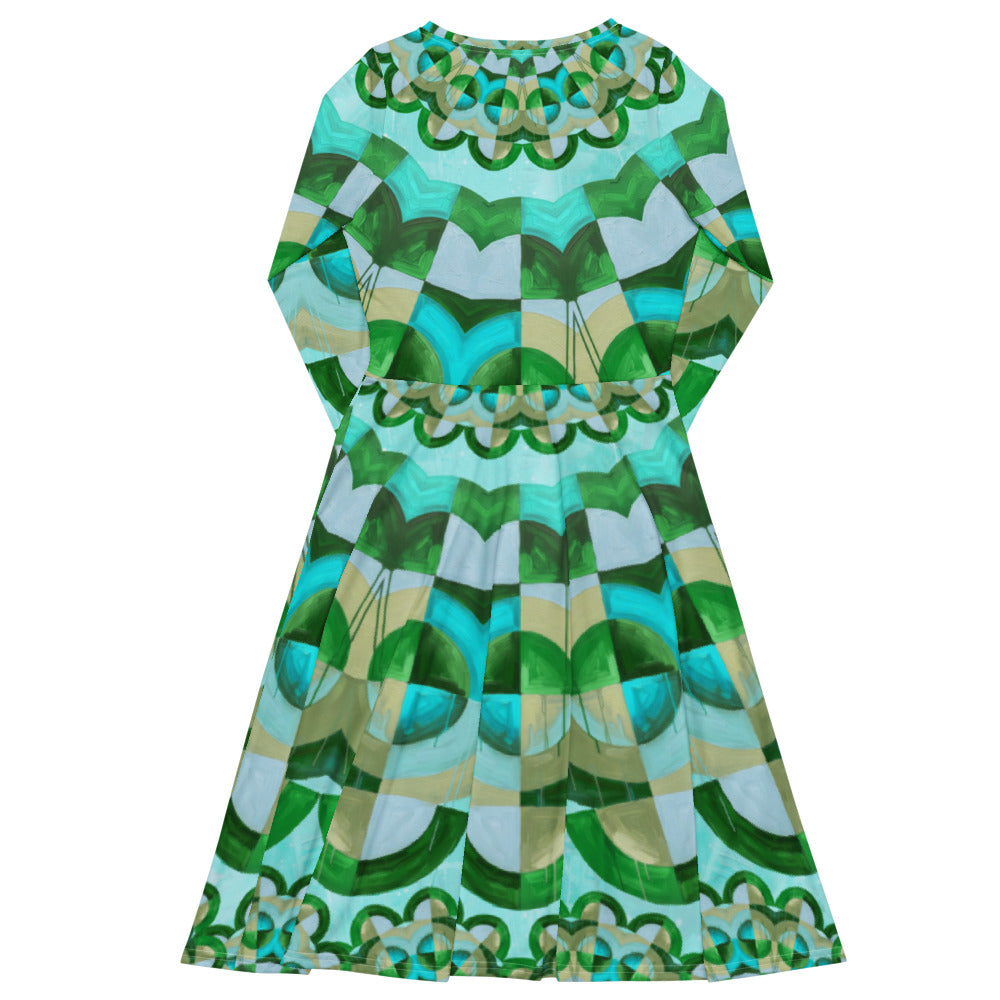All-over print long sleeve midi dress 350kl2