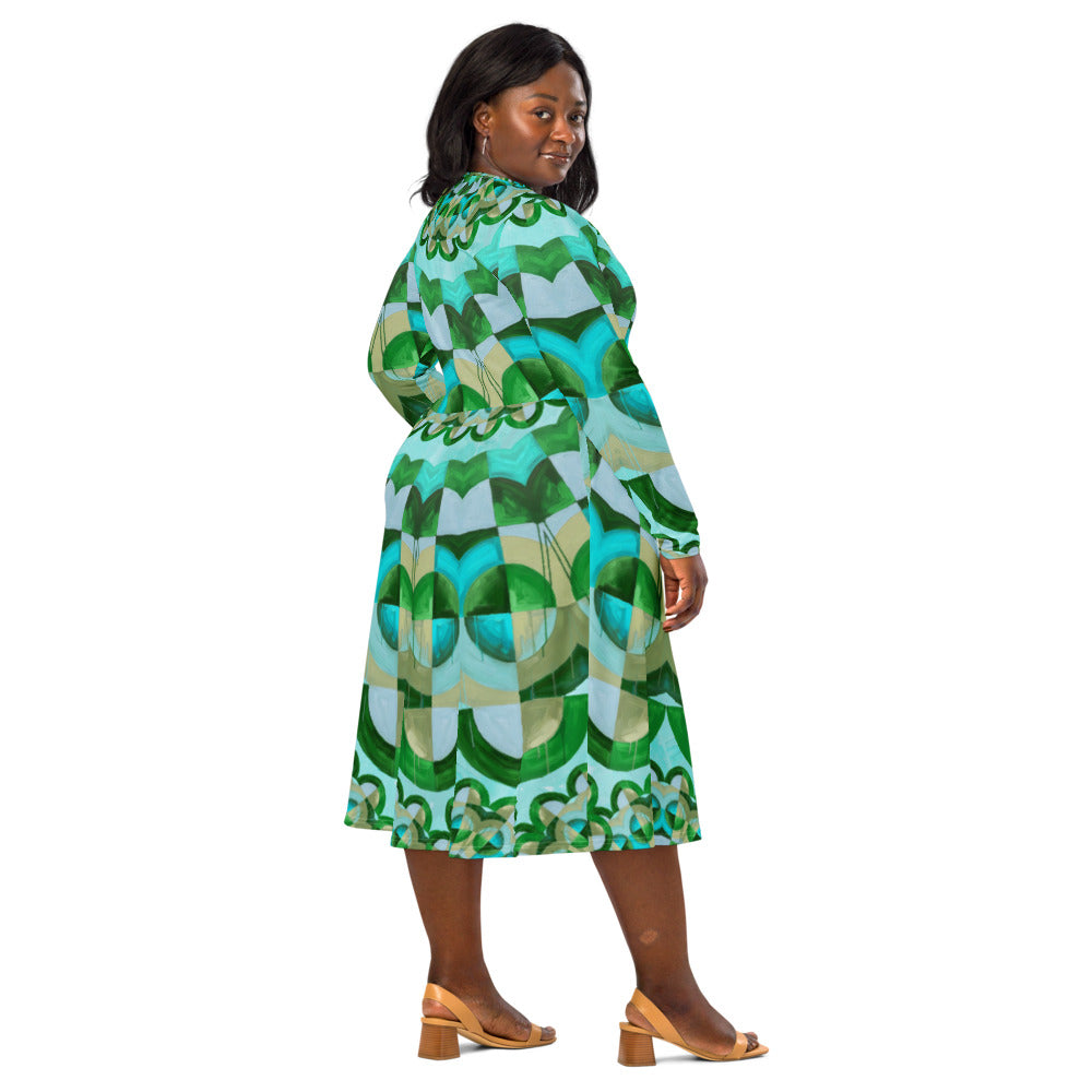 All-over print long sleeve midi dress 350kl2