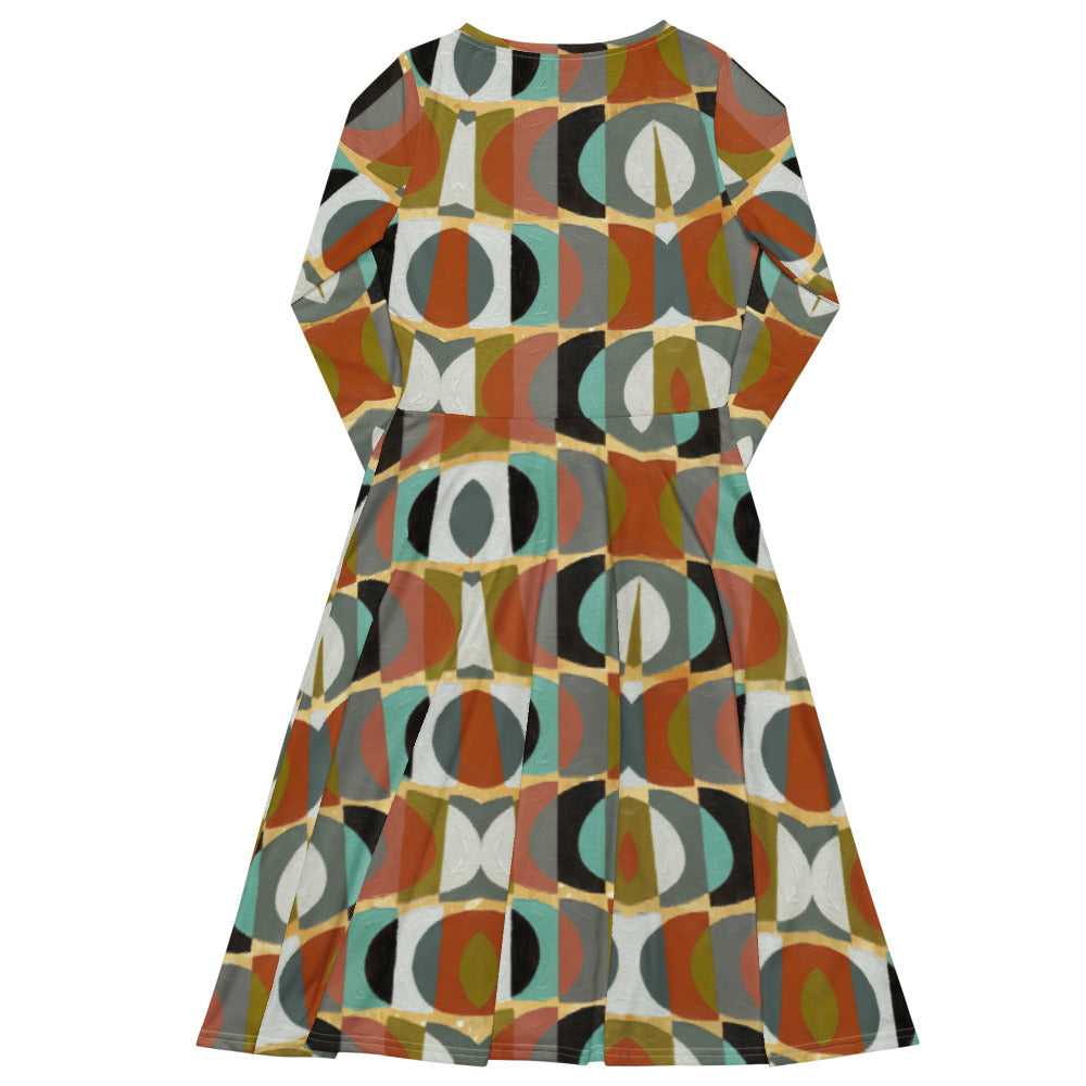 All-over print long sleeve midi dress 352kl2