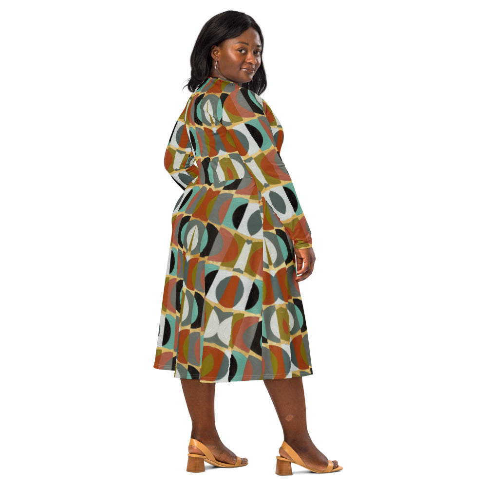 All-over print long sleeve midi dress 352kl2