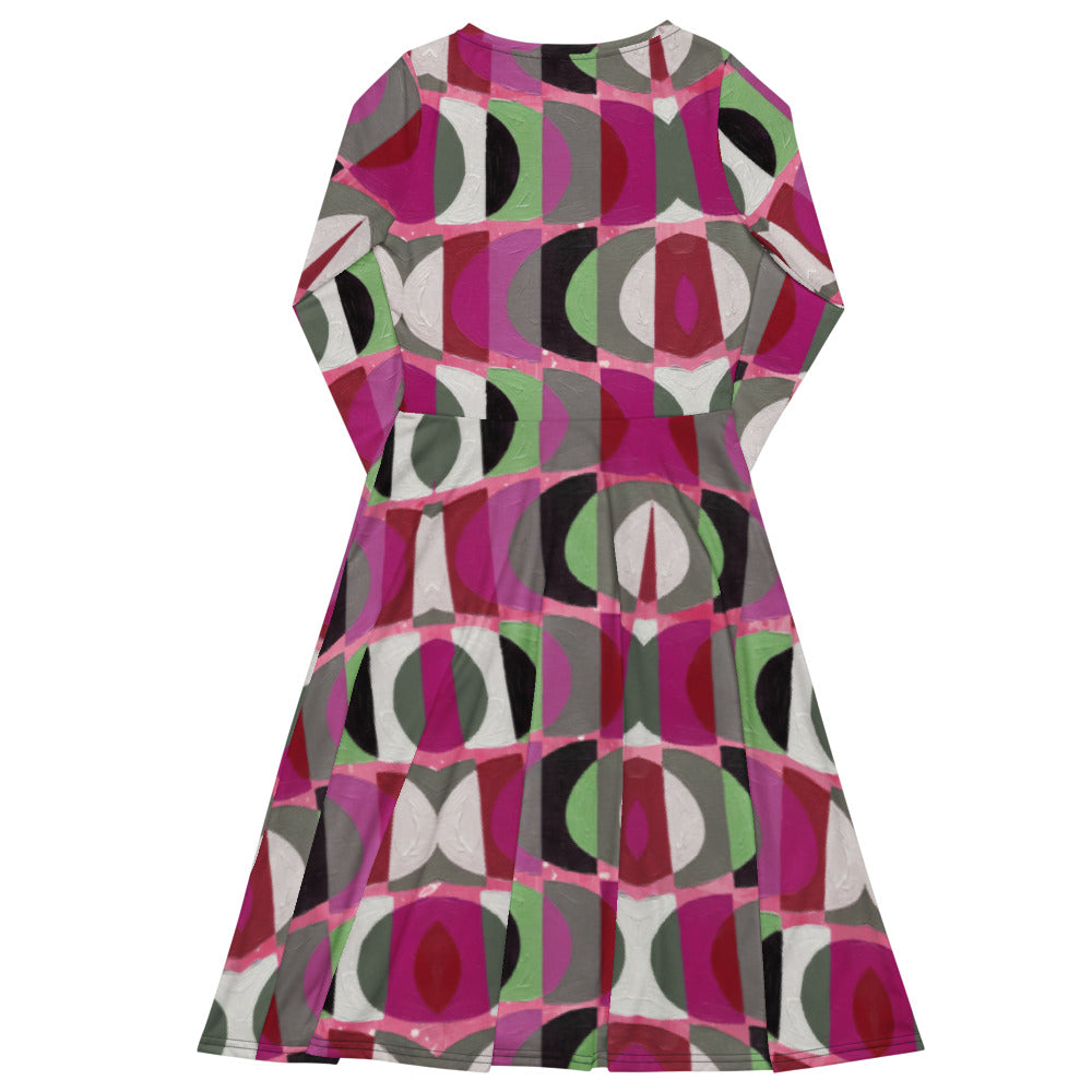 All-over print long sleeve midi dress 352kl1