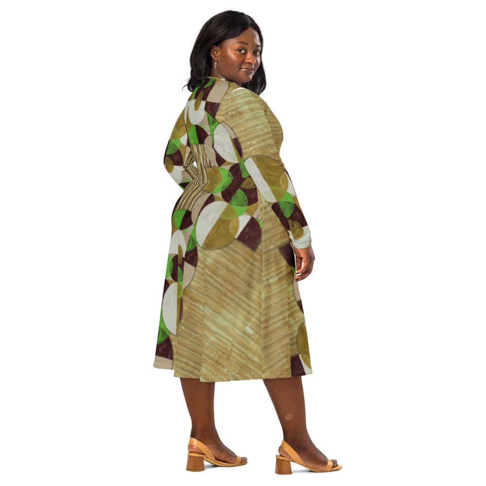 All-over print long sleeve midi dress 351kl2