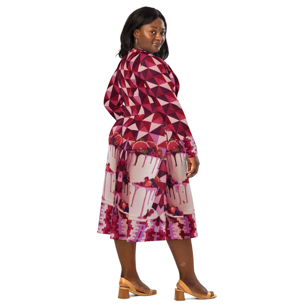 All-over print long sleeve midi dress 287Dkl2