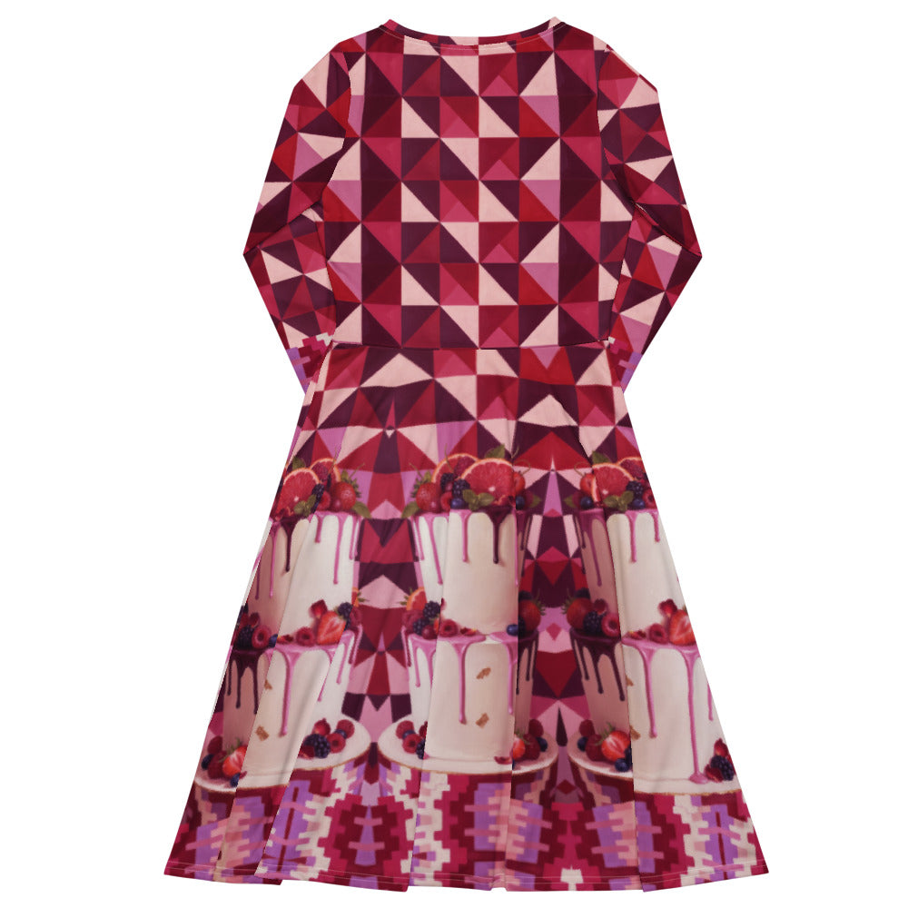 All-over print long sleeve midi dress 287Dkl2