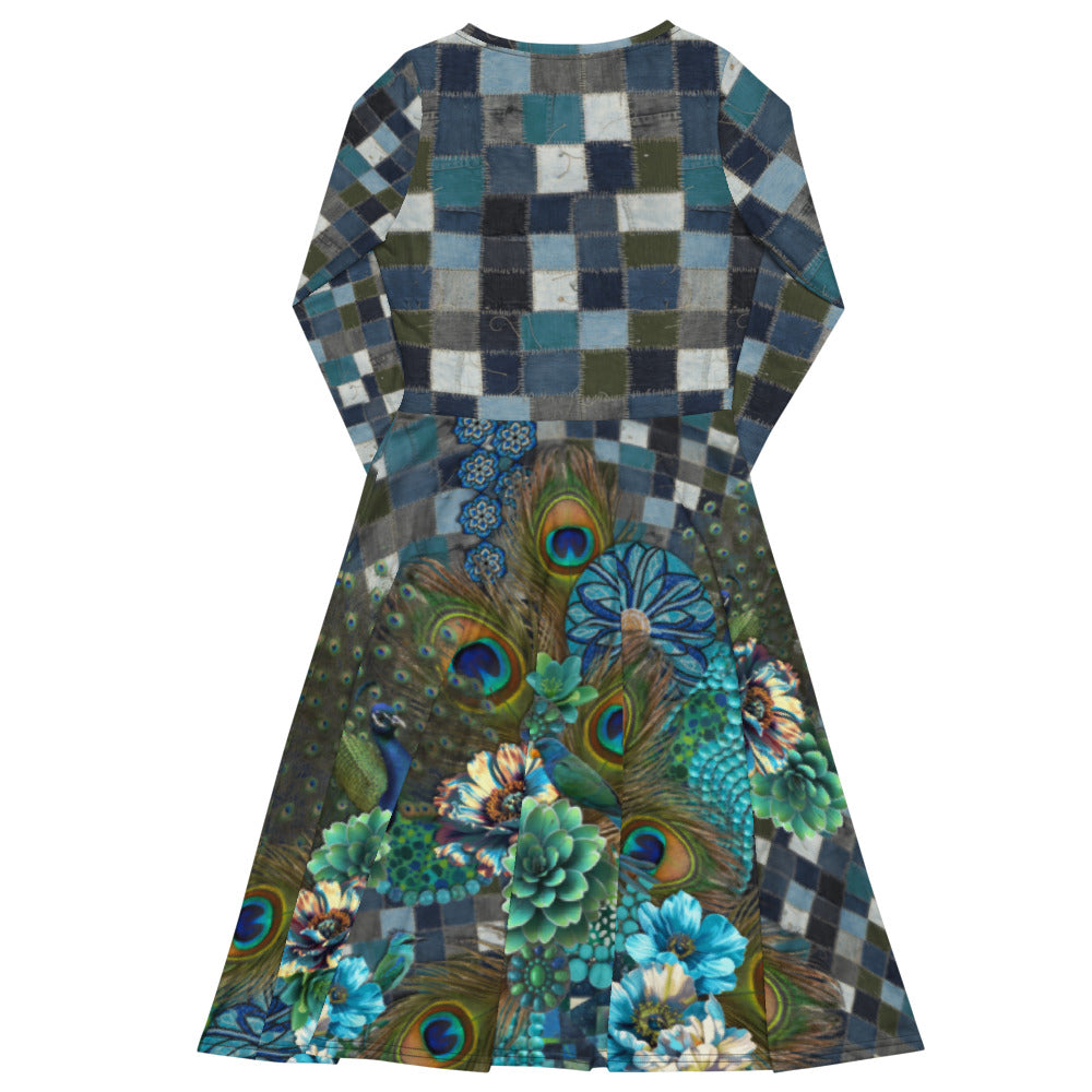 All-over print long sleeve midi dress 284D