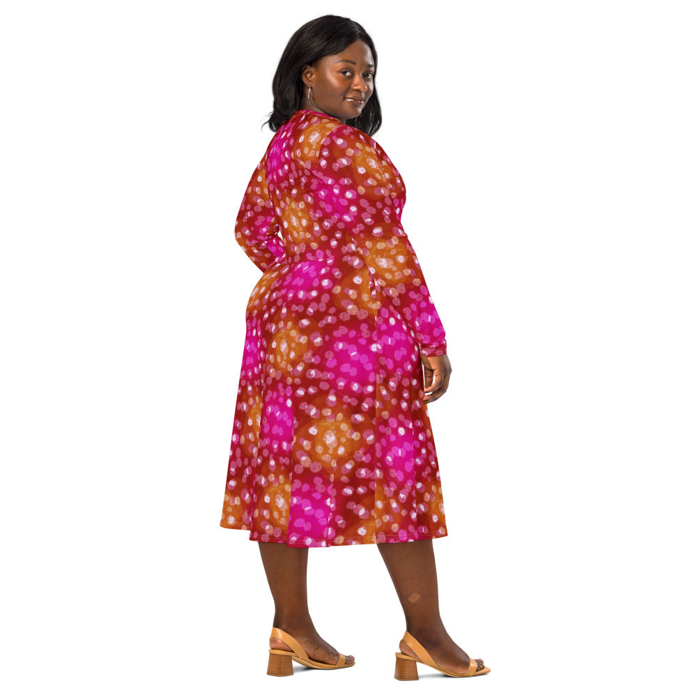 All-over print long sleeve midi dress 355Bkl2b