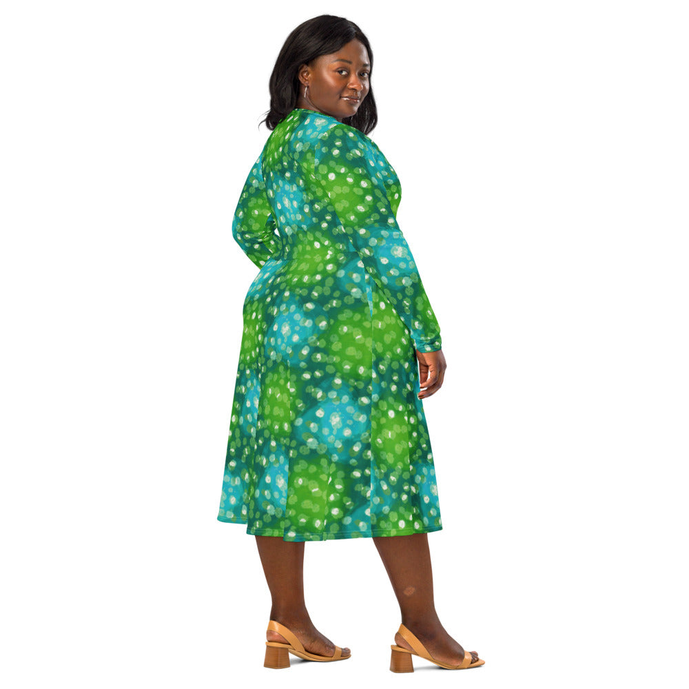 All-over print long sleeve midi dress 355Bkl3b