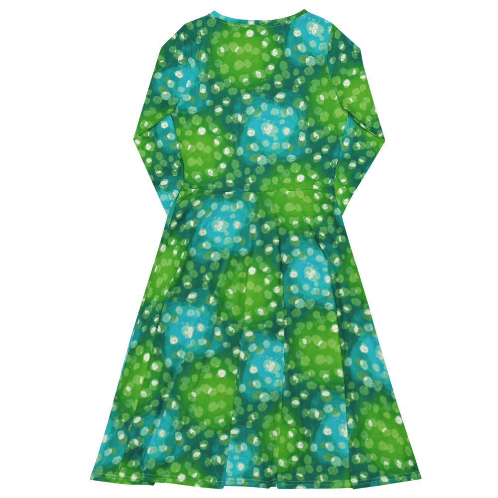 All-over print long sleeve midi dress 355Bkl3b