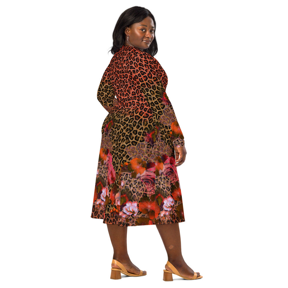 All-over print long sleeve midi dress  356kl1