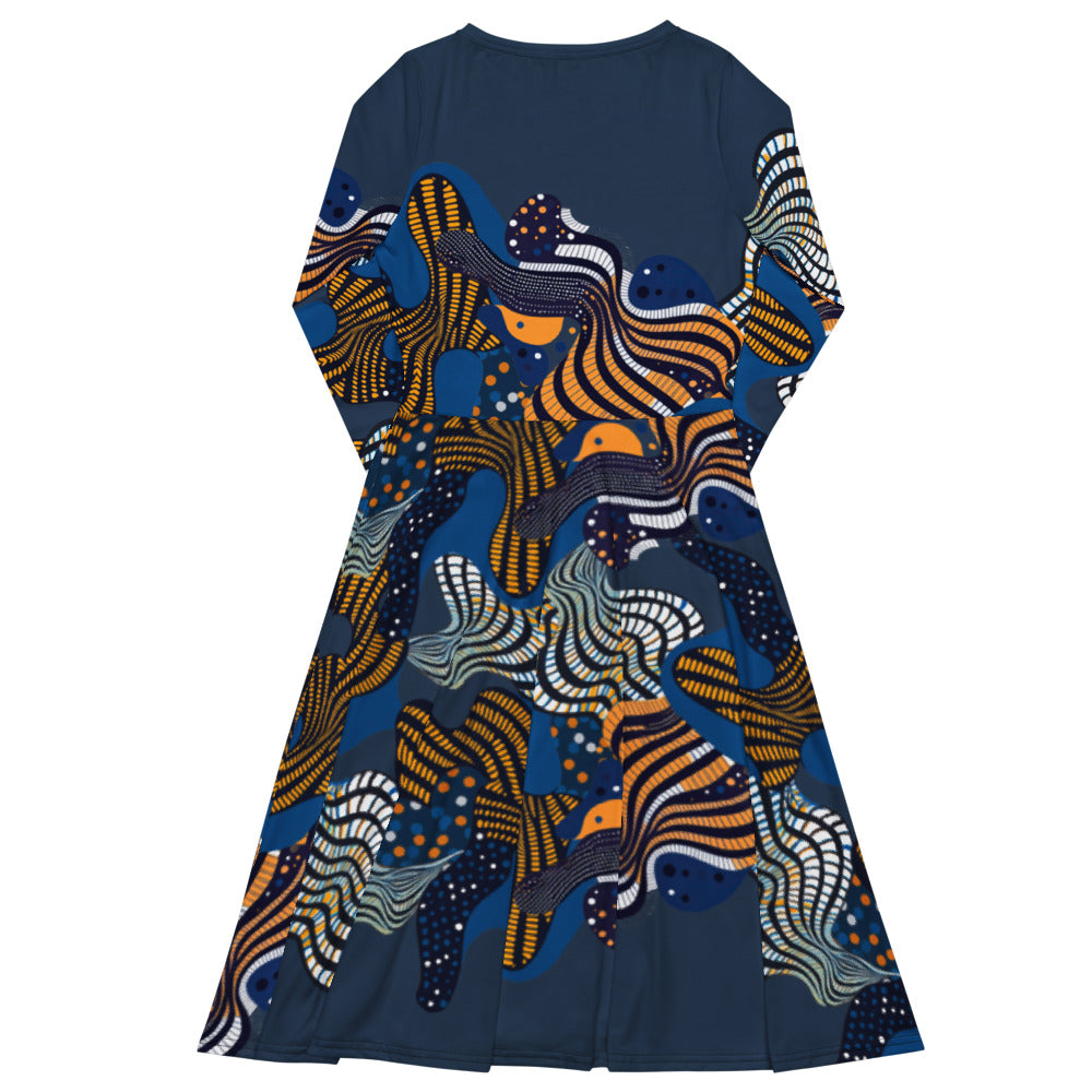 All-over print long sleeve midi dress 357Fkl1