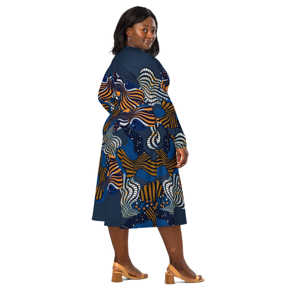 All-over print long sleeve midi dress 357Fkl1
