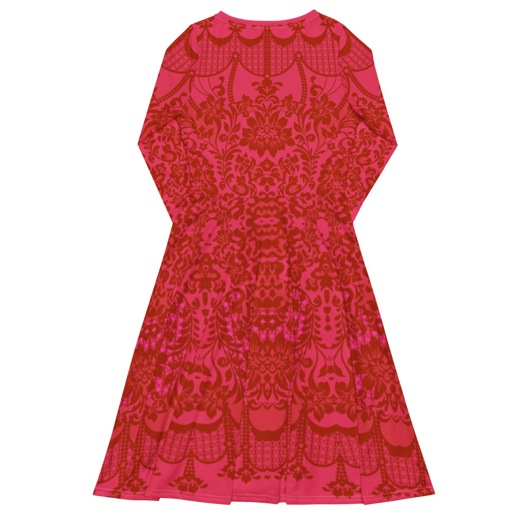 All-over print long sleeve midi dress 358Bkl5