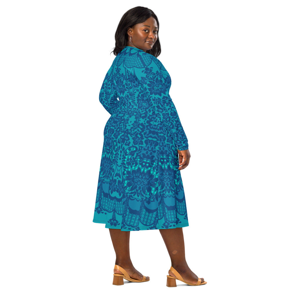 All-over print long sleeve midi dress 358Bkl6