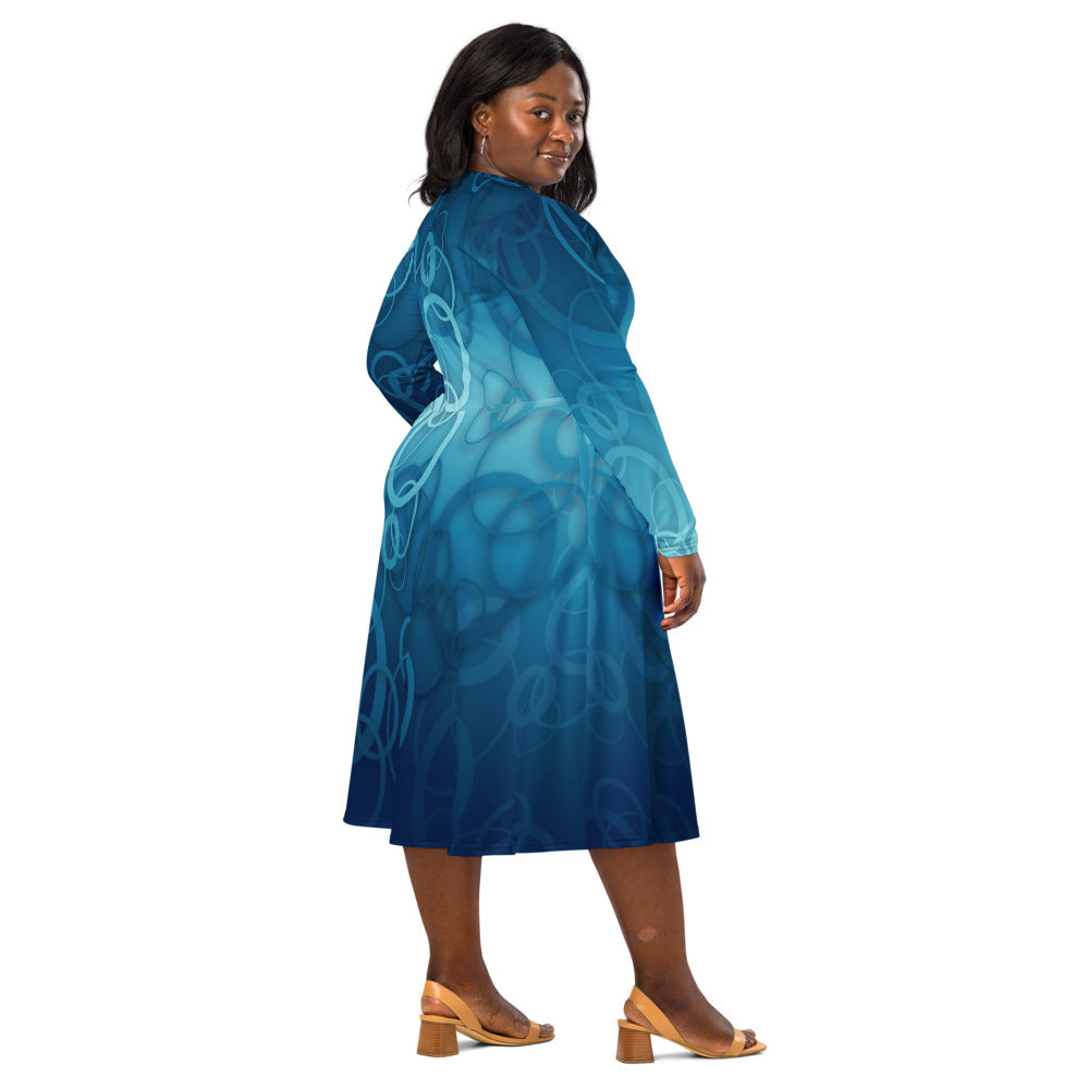 All-over print long sleeve midi dress 359kl1