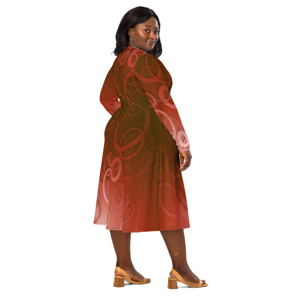 All-over print long sleeve midi dress 359kl2