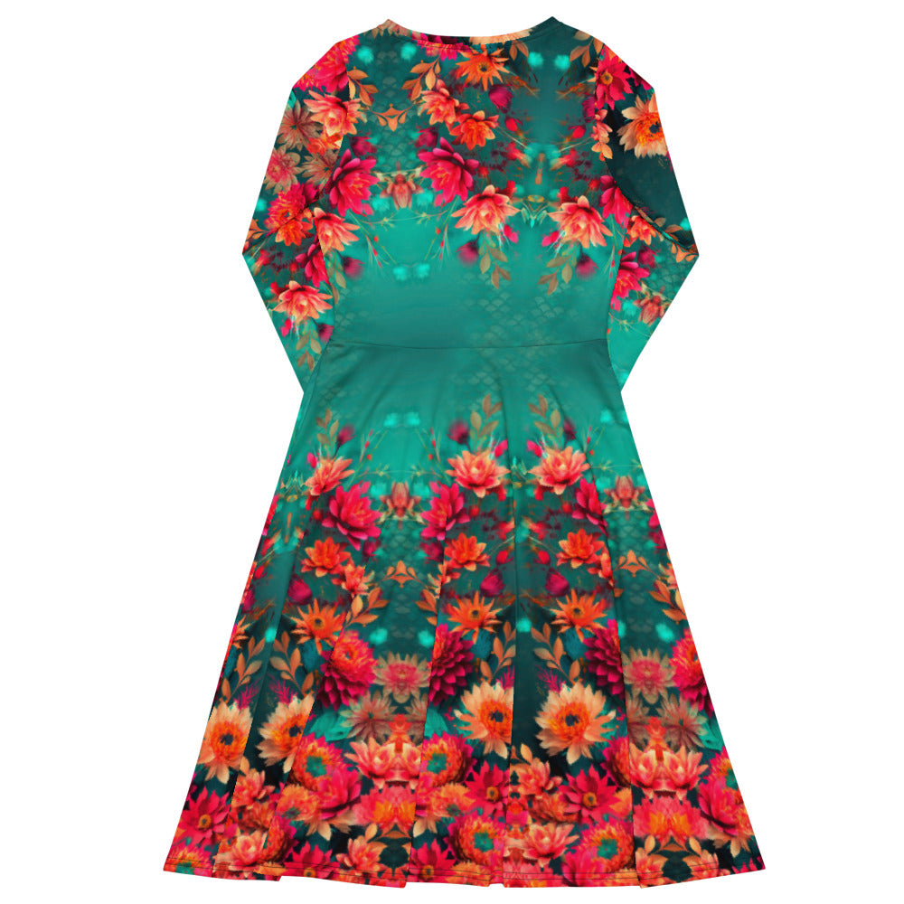 All-over print long sleeve midi dress  360kl1b