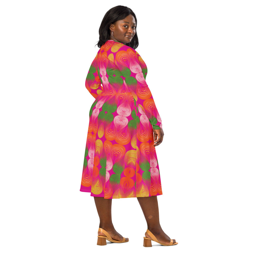 All-over print long sleeve midi dress 362kl3b