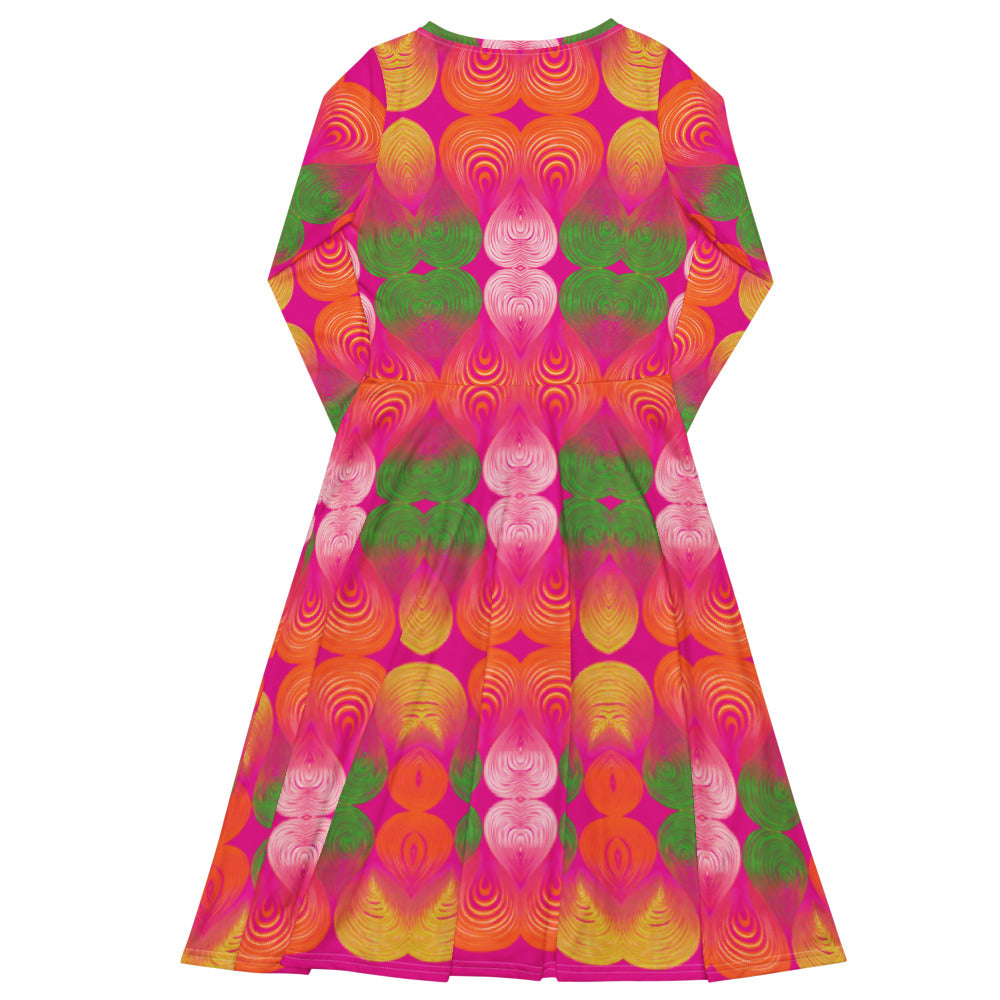 All-over print long sleeve midi dress 362kl3b