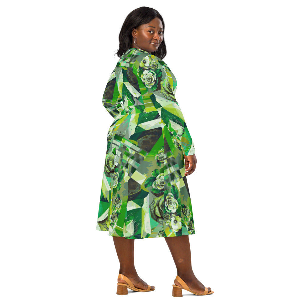 All-over print long sleeve midi dress 363ckl2