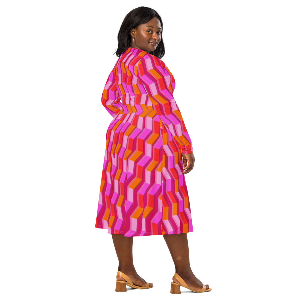 All-over print long sleeve midi dress 364kl1