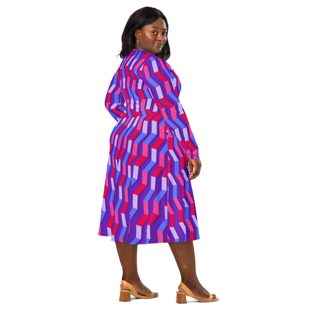 All-over print long sleeve midi dress 364bkl5