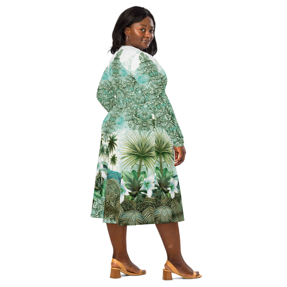 All-over print long sleeve midi dress 365Bkl5