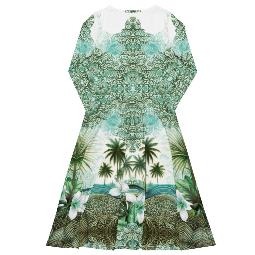 All-over print long sleeve midi dress 365Bkl5