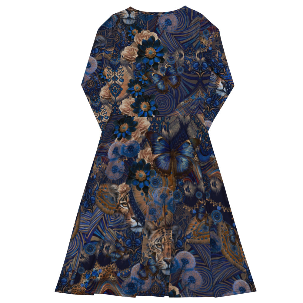 All-over print long sleeve midi dress 156D3C