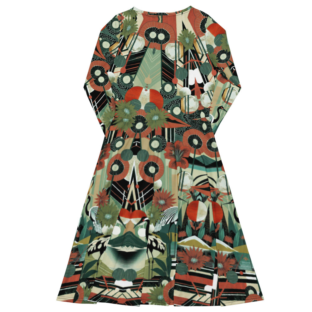 All-over print long sleeve midi dress 45oudCkl4