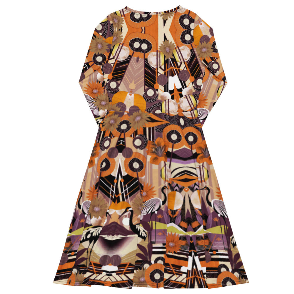 All-over print long sleeve midi dress 45oudCkl2