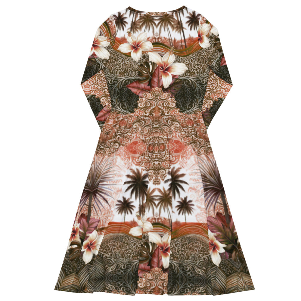 All-over print long sleeve midi dress 365Bkl2