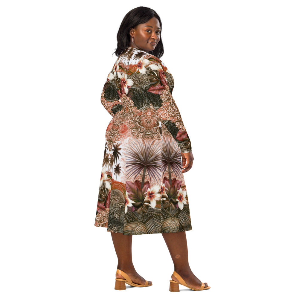 All-over print long sleeve midi dress 365Bkl2